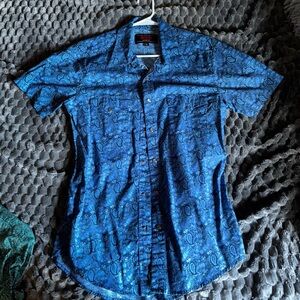 Stylish Blue Paisley Button Down Shirt